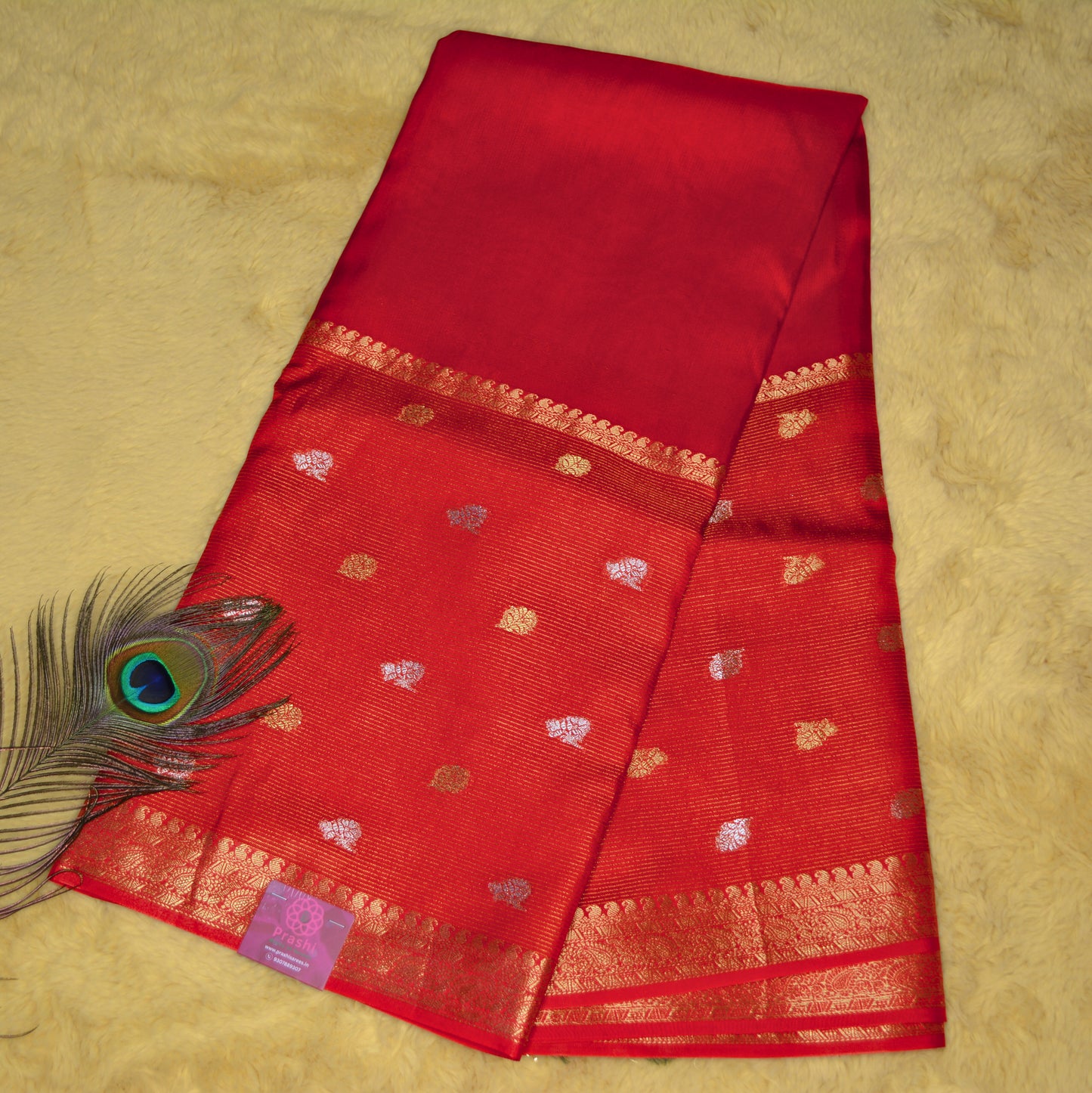 Red viscose crepe saree