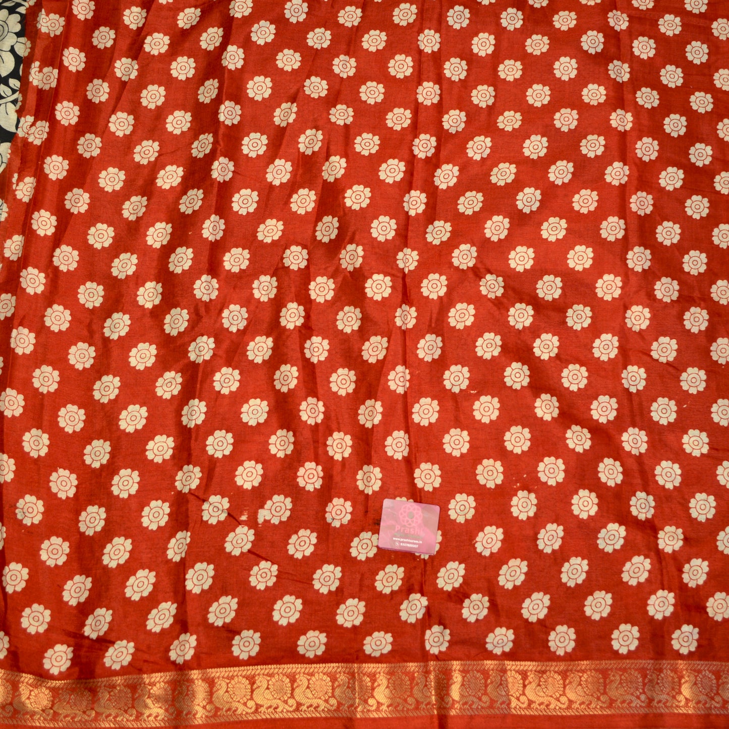 Black with red contrast kalamkari soft cotton saree