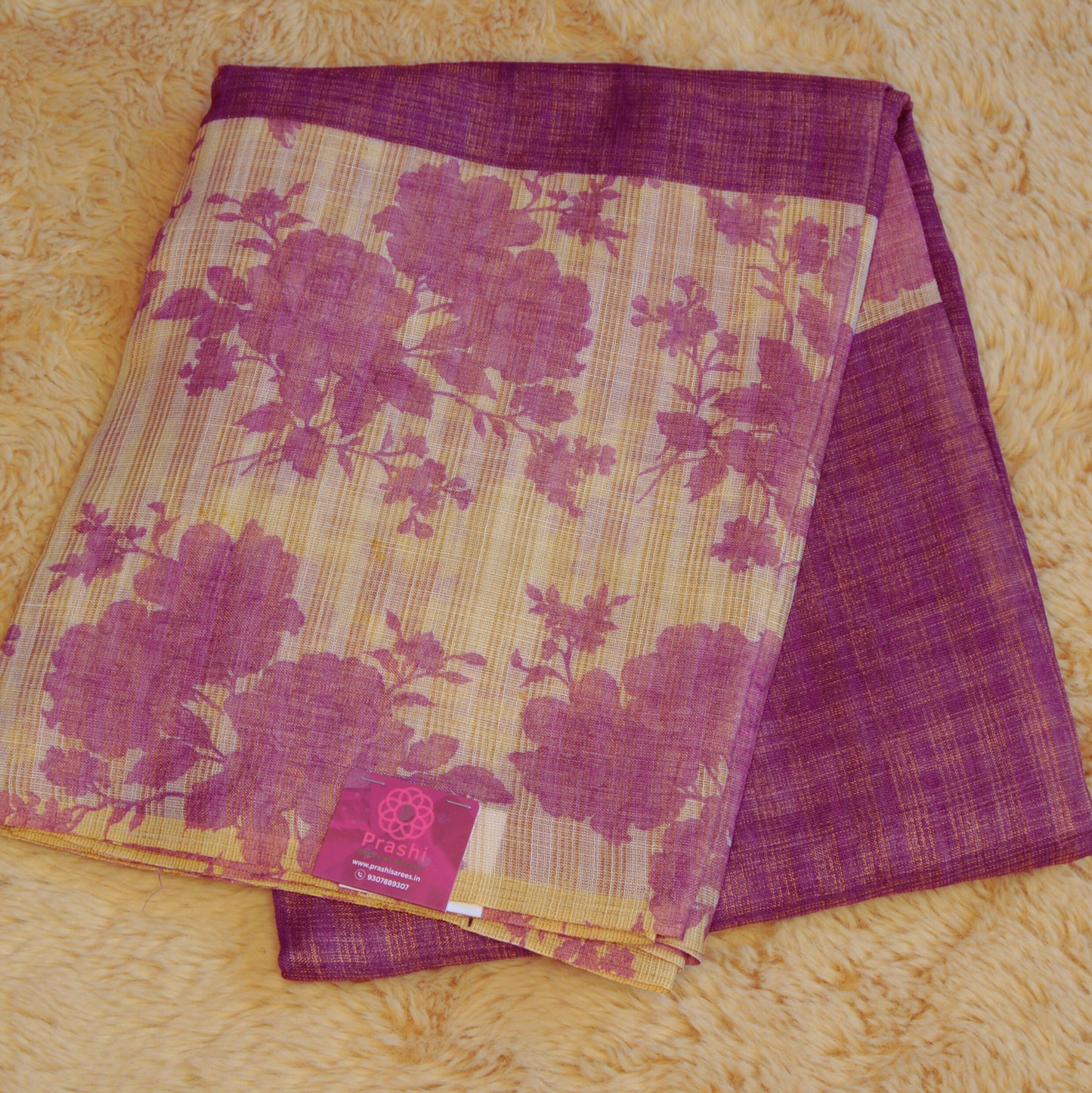 purple tissue floral border saree