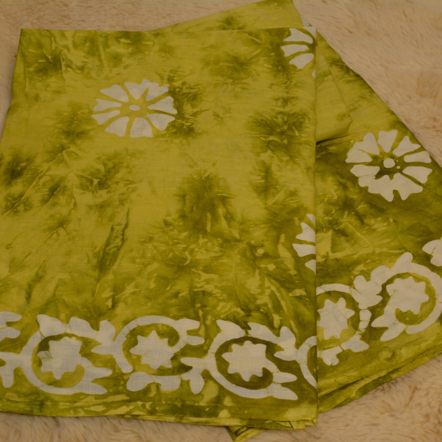 Mehandi green mul cotton bhatik print saree