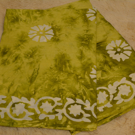 Mehandi green mul cotton bhatik print saree