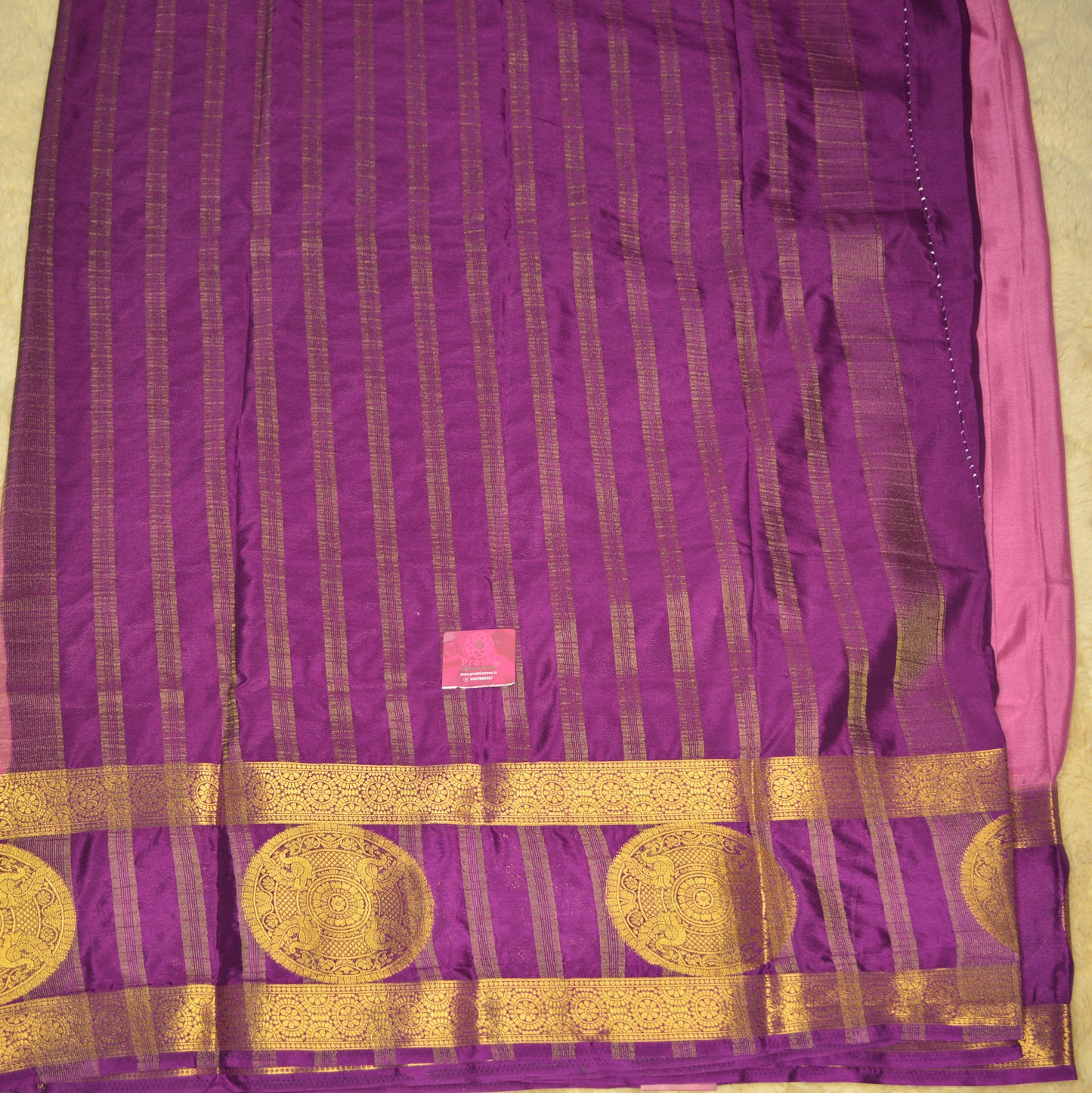Pink with purple semi mysore crepe bentex butta