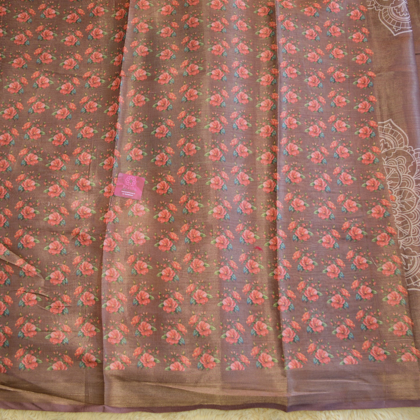 Brown soft tissue  saree