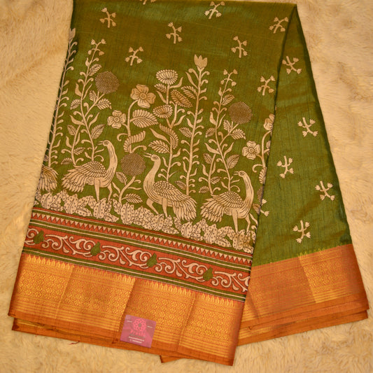 Mehandi green with rust orange patola saree