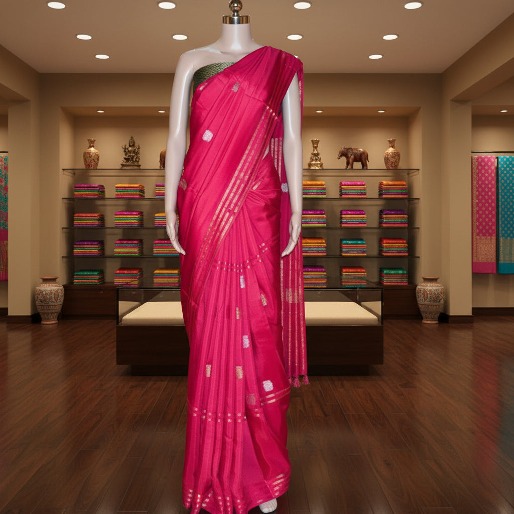 Pink pure viscose crepe saree