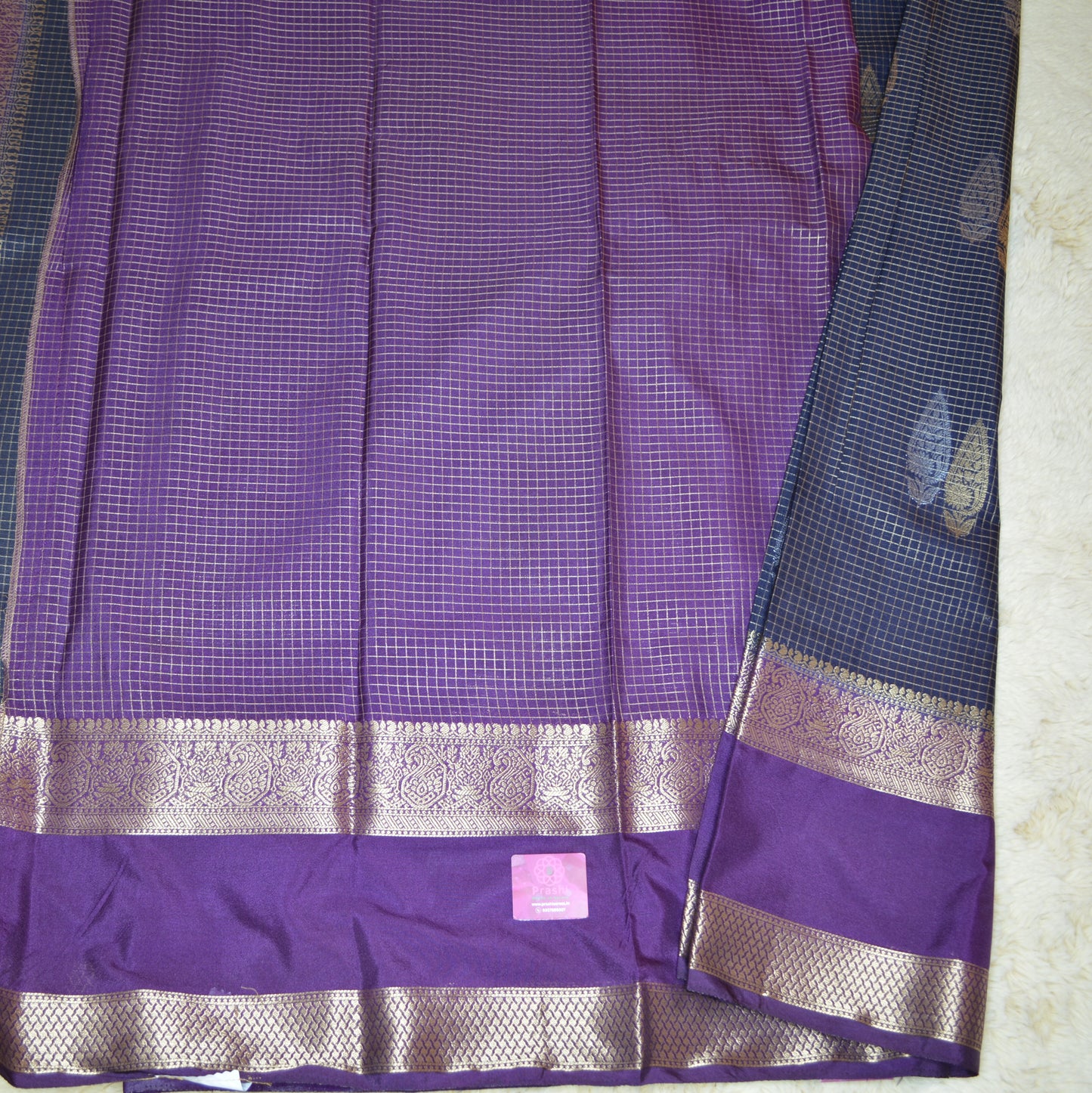 Navy blue and purple viscose georgette saree