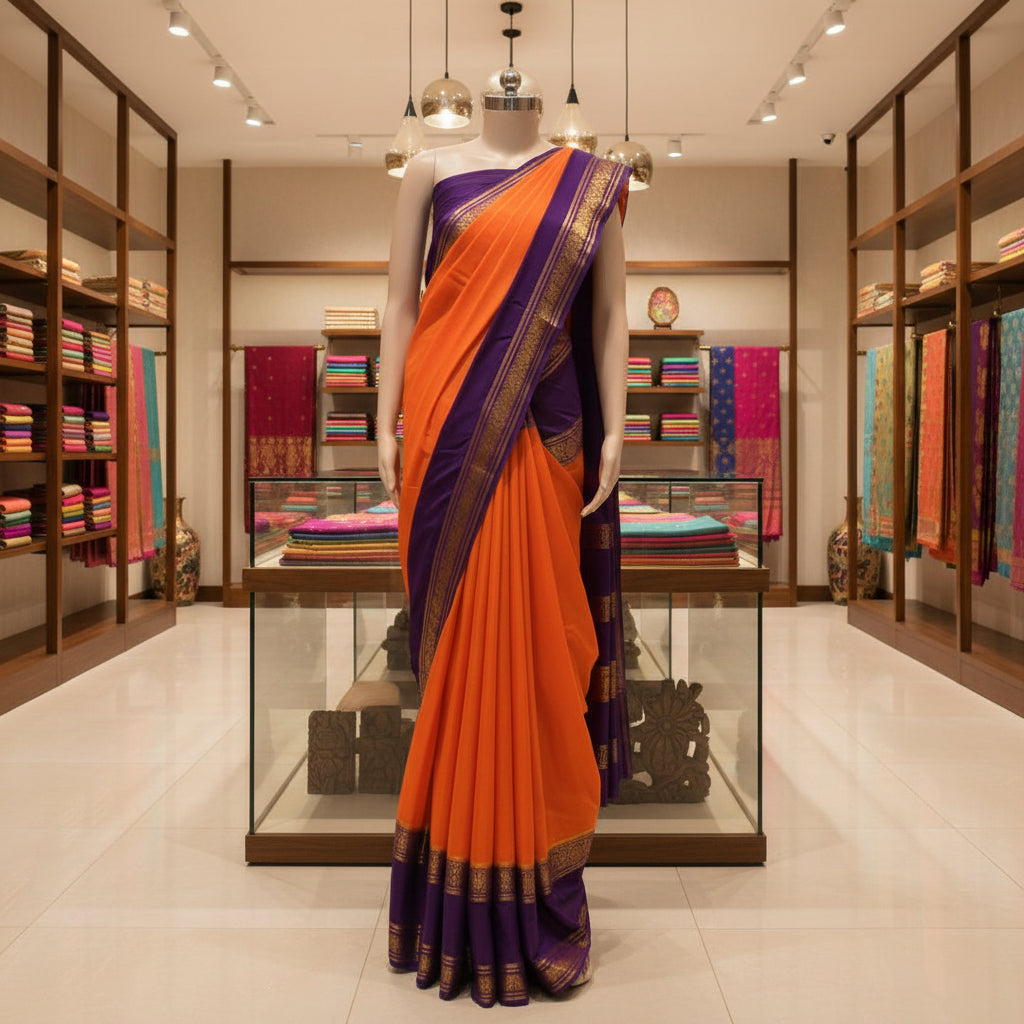 Orange with purple semi mysore crepe bentex