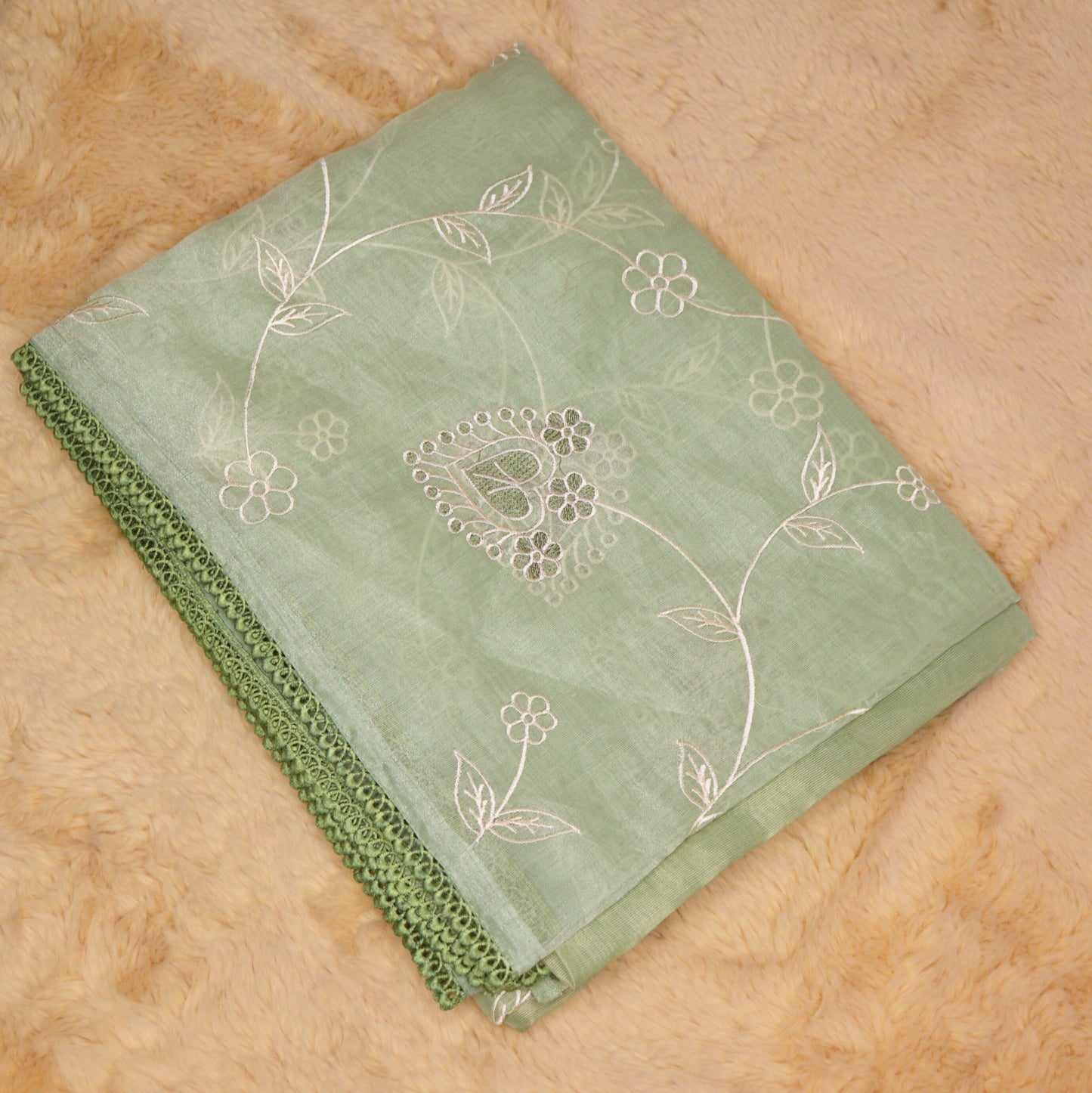 Pastel green kota embroidery lace border saree