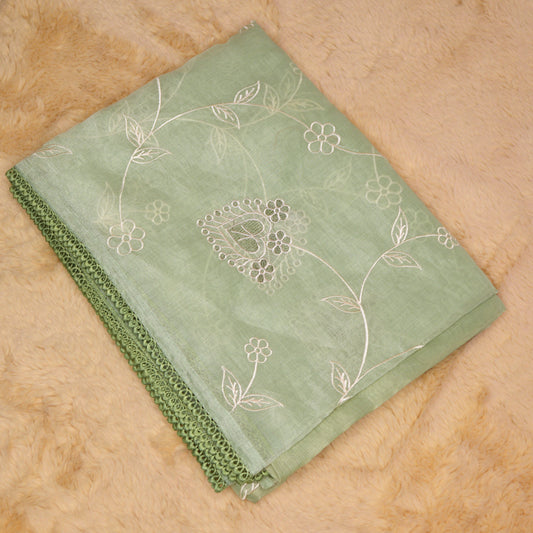 Pastel green kota embroidery lace border saree