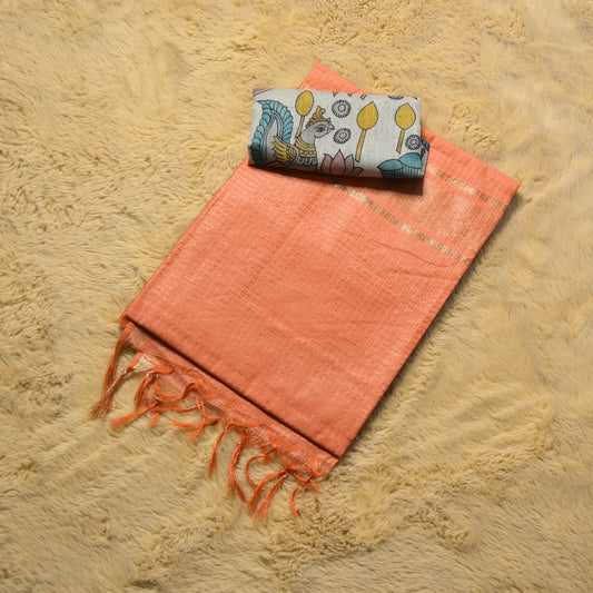 Pastel Orange moonga tissue saree with 2 blouses