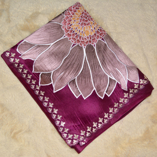 MAGENTA tissue lotus embroidery saree
