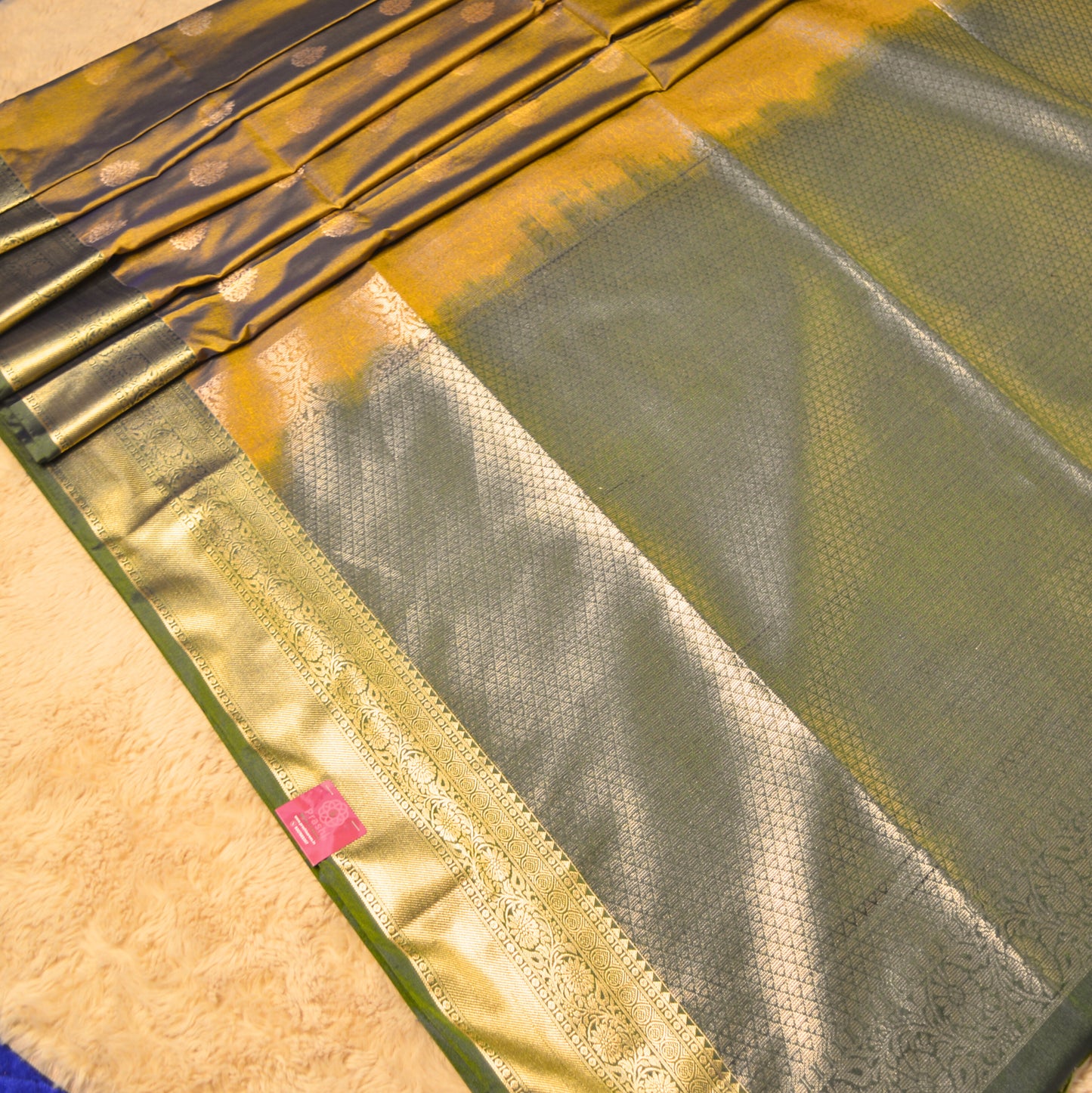 MUSTARED and green semi silk saree