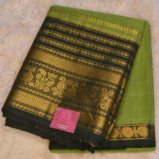 Green and black long border kanchi cotton saree