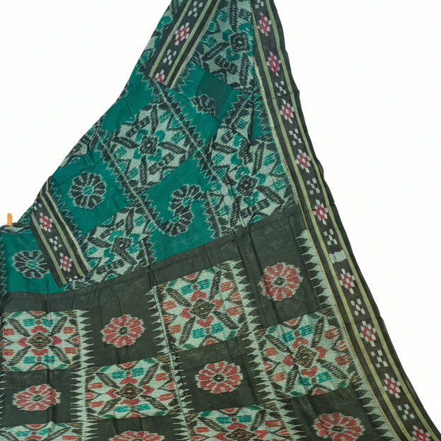 Bottle green manibanbandha Handloom ikkat cotton saree