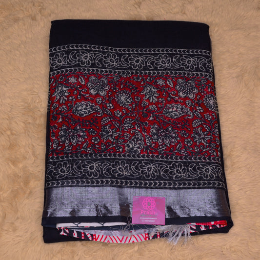 Black pure linen handblock printed
