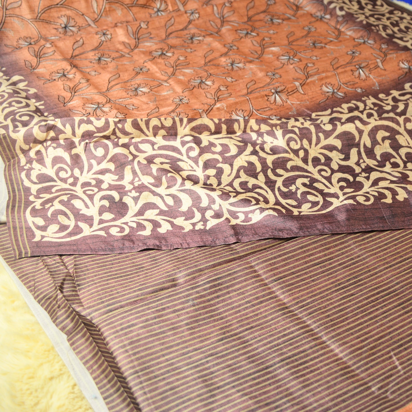 Orange soft tussar embroidery saree