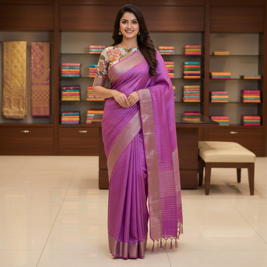 Purple mooga tissue saree with 2 blouses