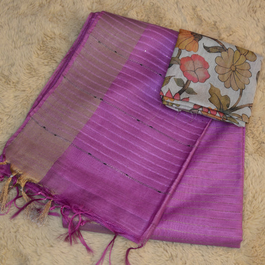 Purple mooga tissue saree with 2 blouses