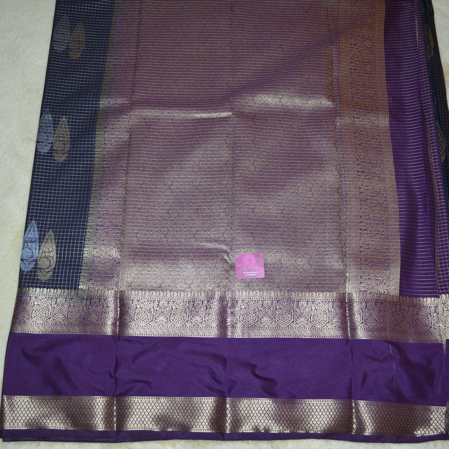 Navy blue and purple viscose georgette saree
