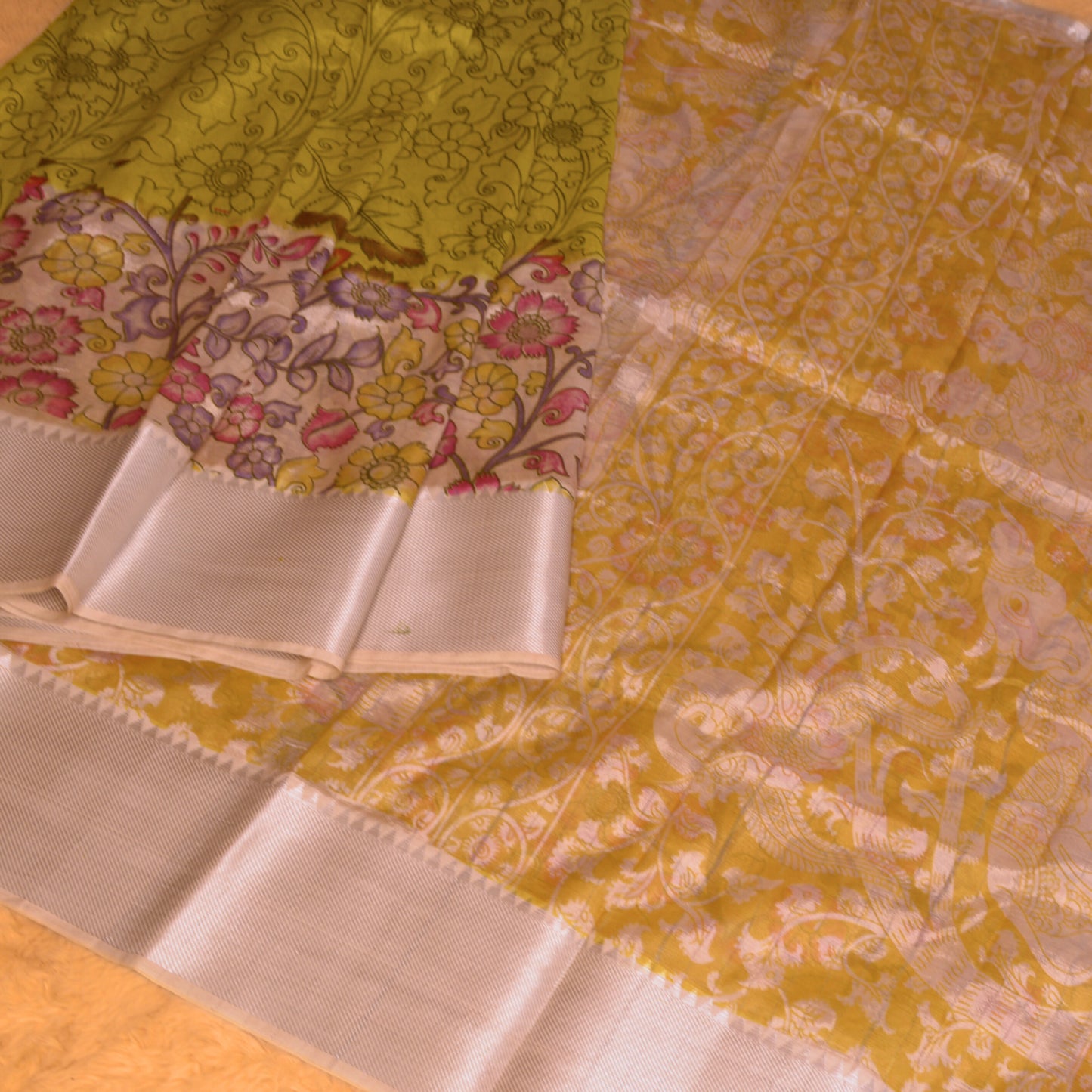 Yellow handloom mangalagiri silk saree