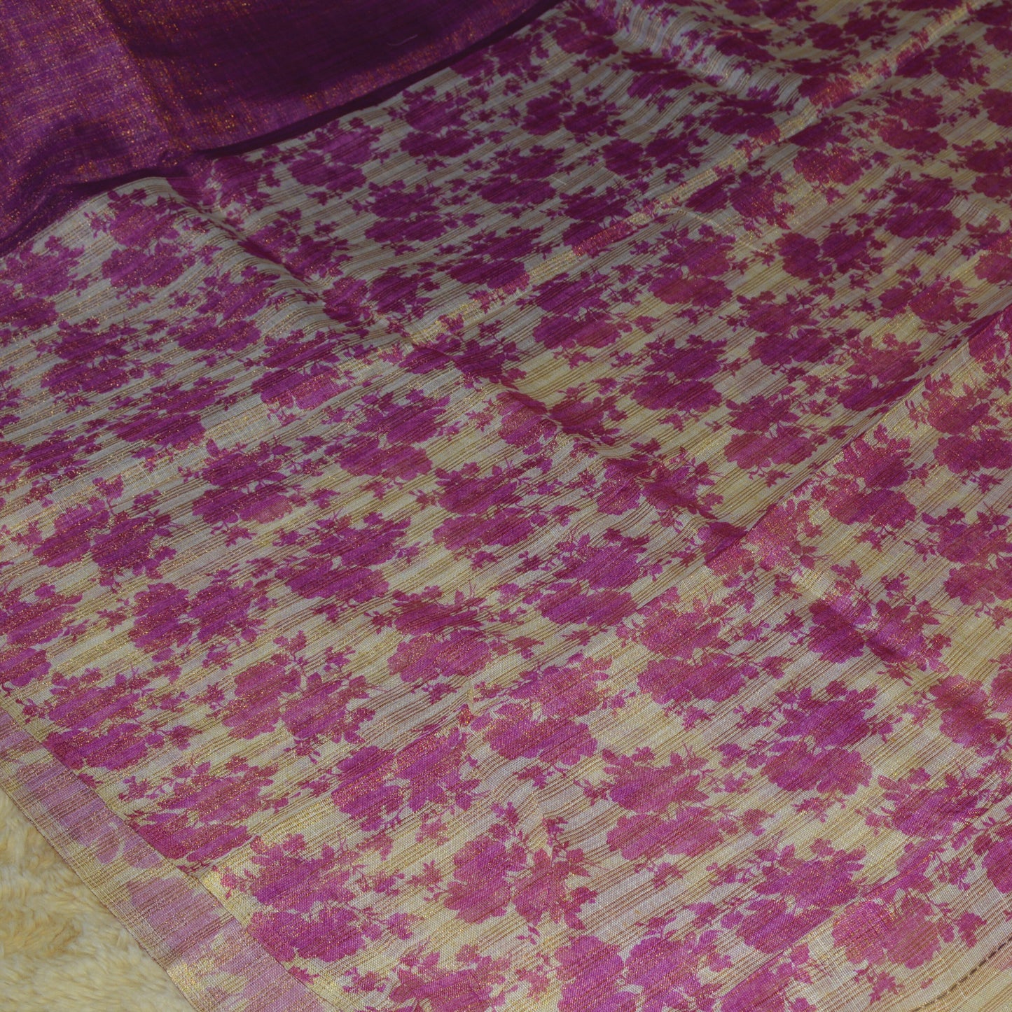 purple tissue floral border saree
