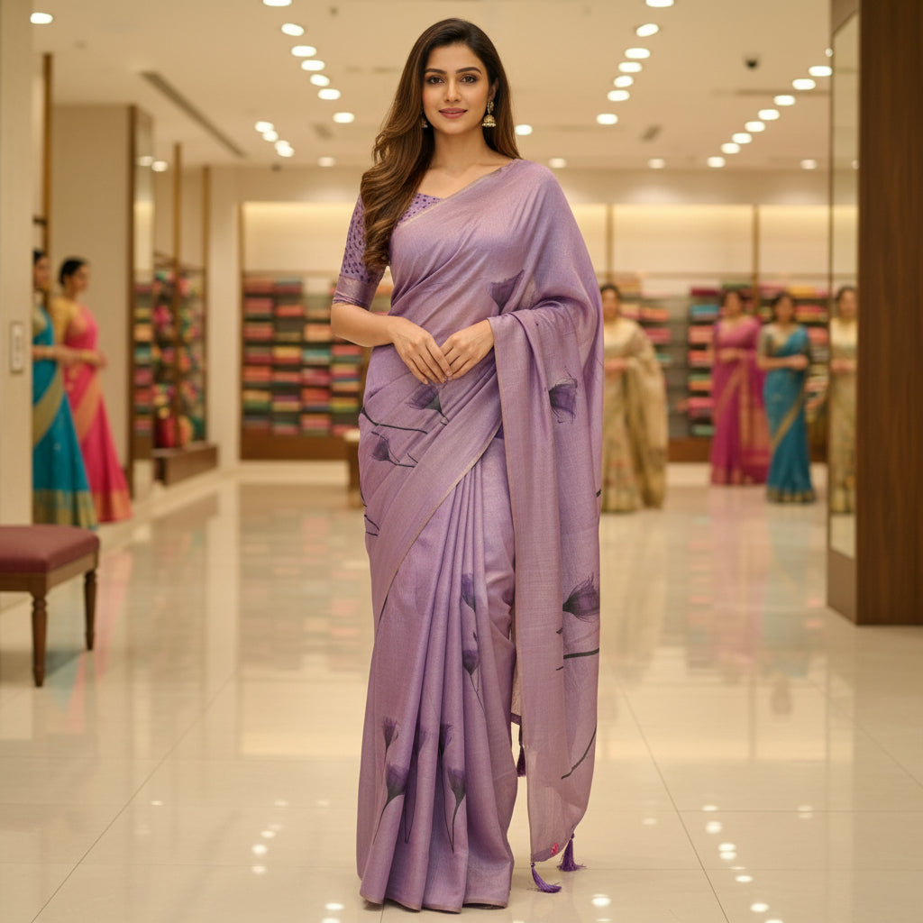 Lavender soft tissue saree