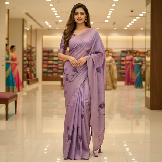 Lavender soft tissue saree