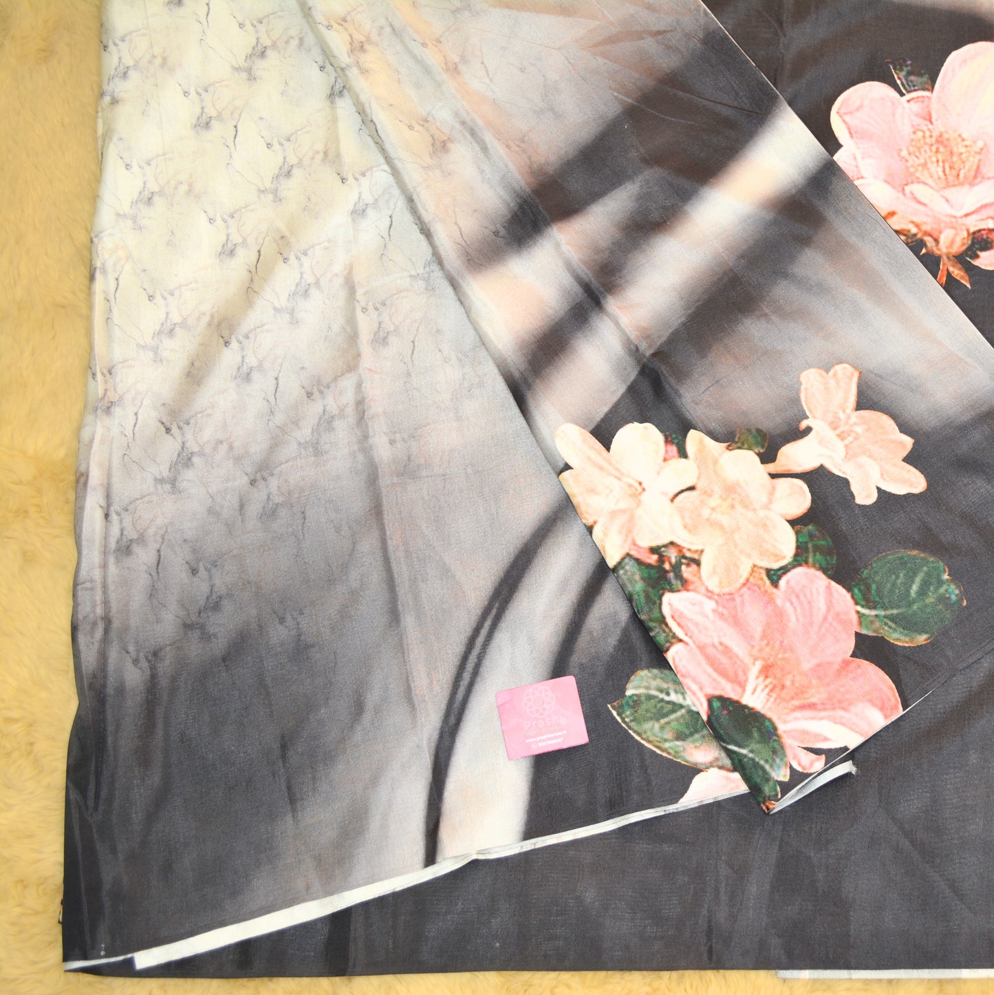 Half-white with black contrast canon silk saree