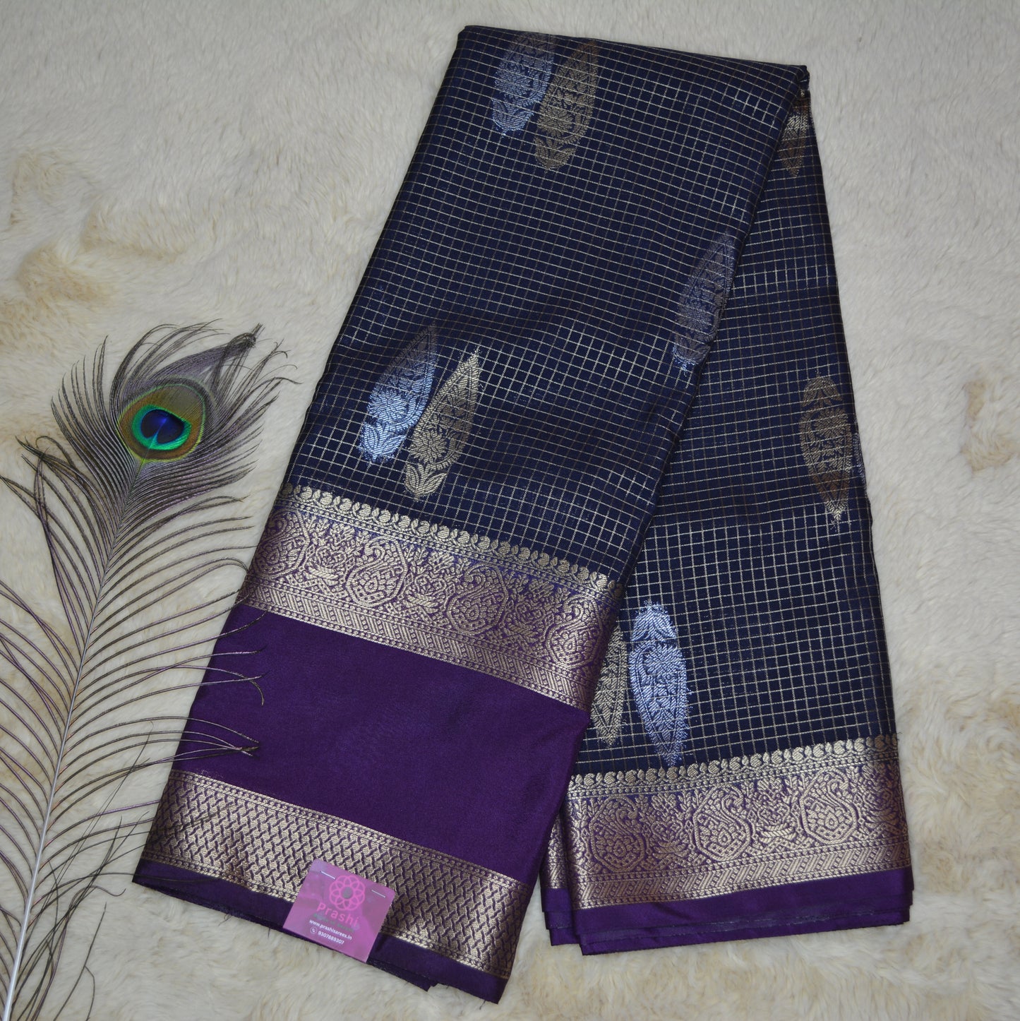 Navy blue and purple viscose georgette saree