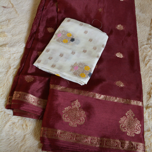 Brown Chinnon butta border saree