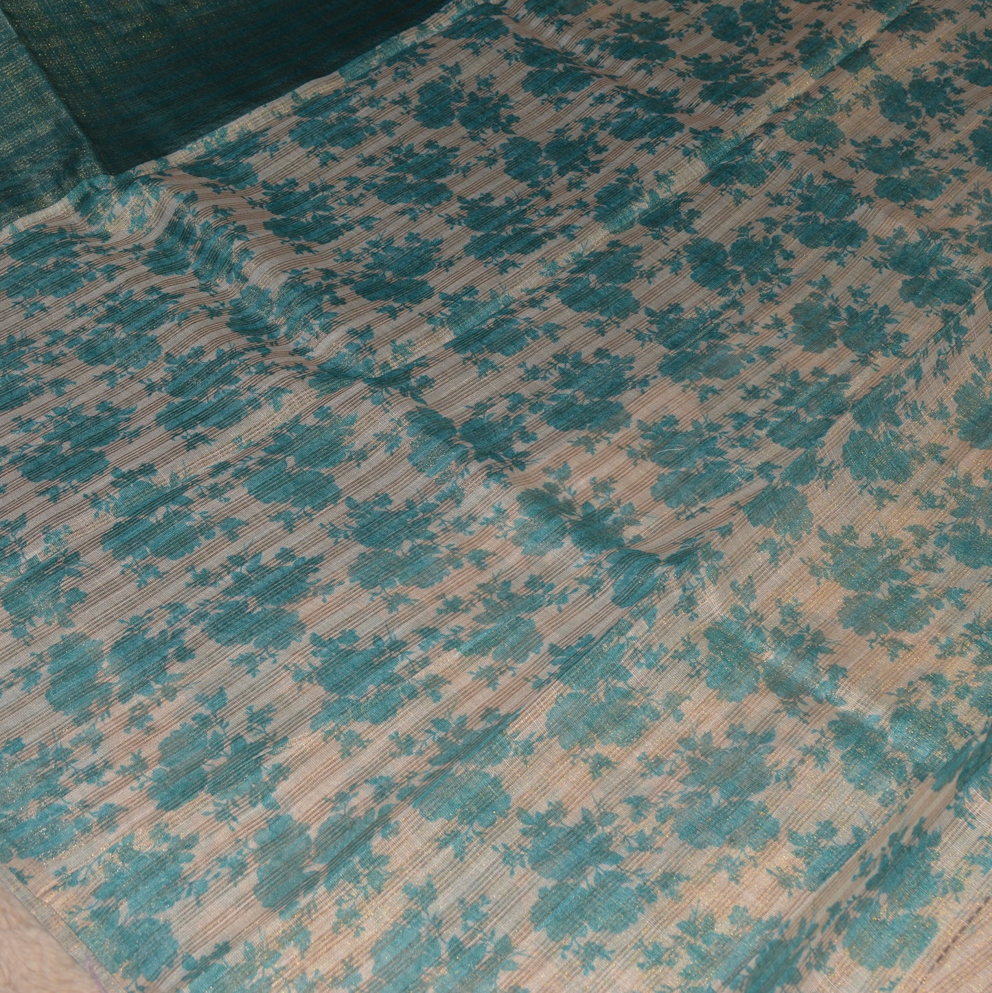 Peacock Green khadi tissue floral border saree