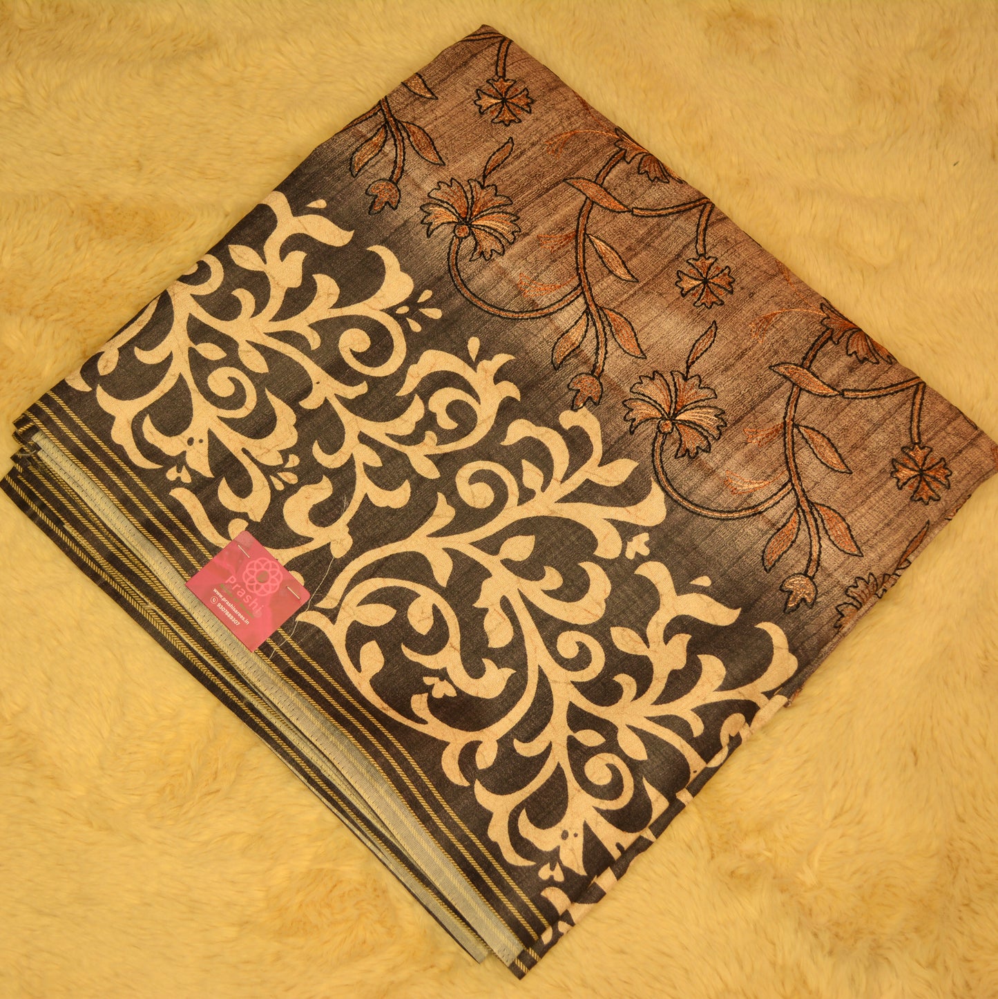 GREY soft tussar embroidery saree