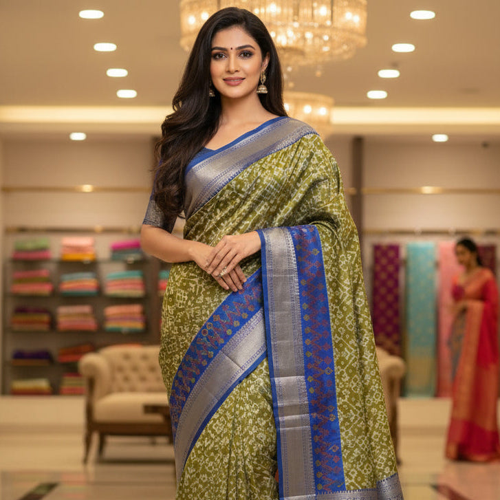 Green with blue patola saree