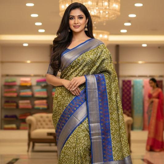 Green with blue patola saree