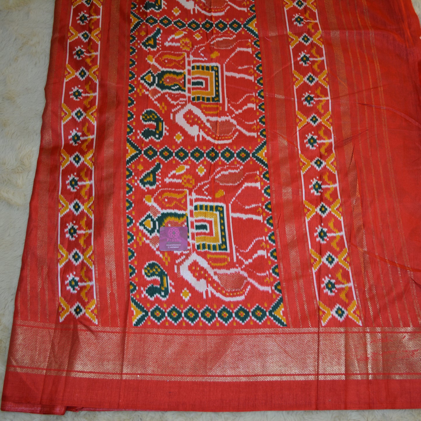 bottle green with red ikkat semi dola silk saree