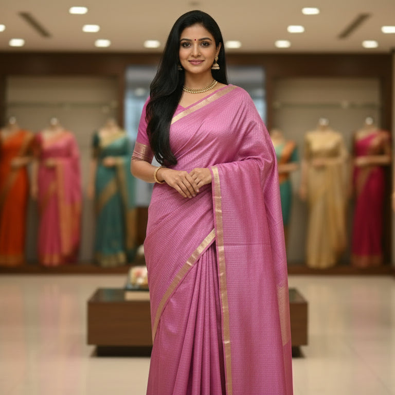 Pink moonga silk kalamkari blouse saree