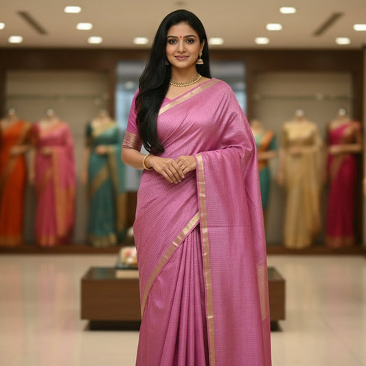 Pink moonga silk kalamkari blouse saree