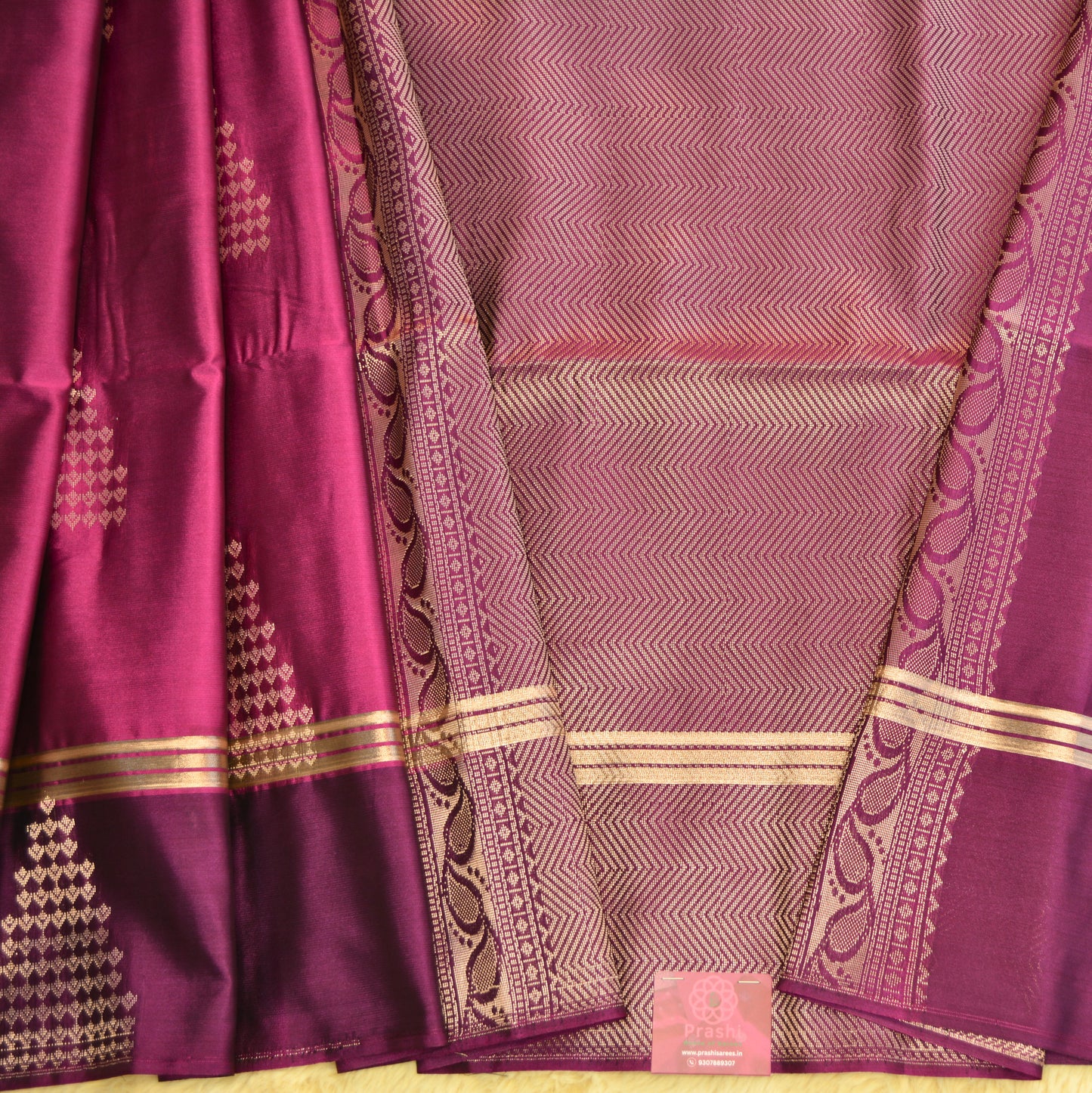 Magenta colour semi silk temple butta saree