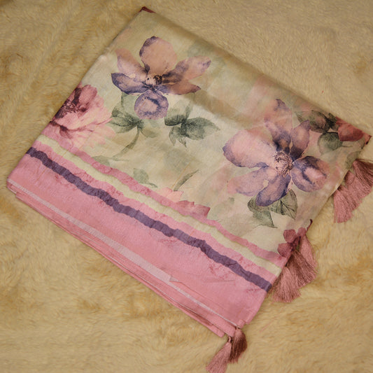 White tussar silk saree