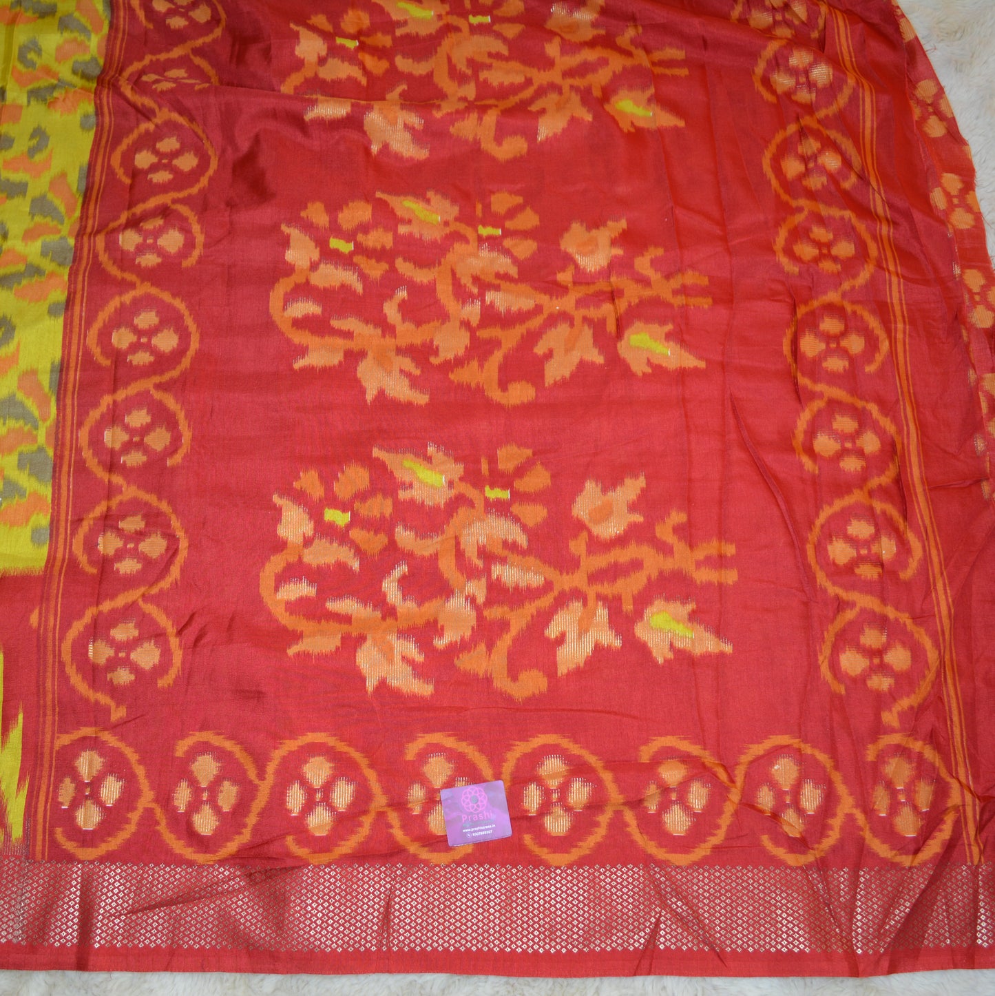 Yellow ikkat design semi dola silk saree