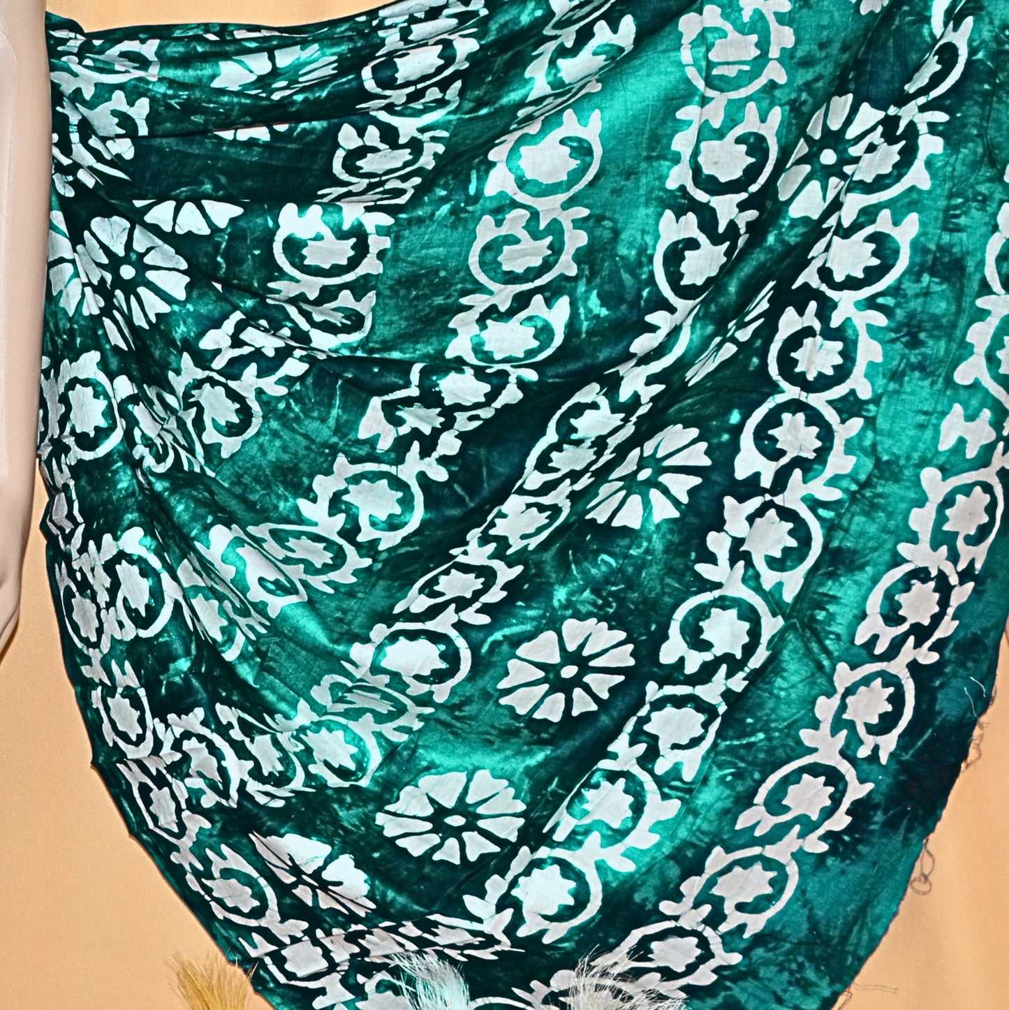 Rama green mul cotton bhatik print saree