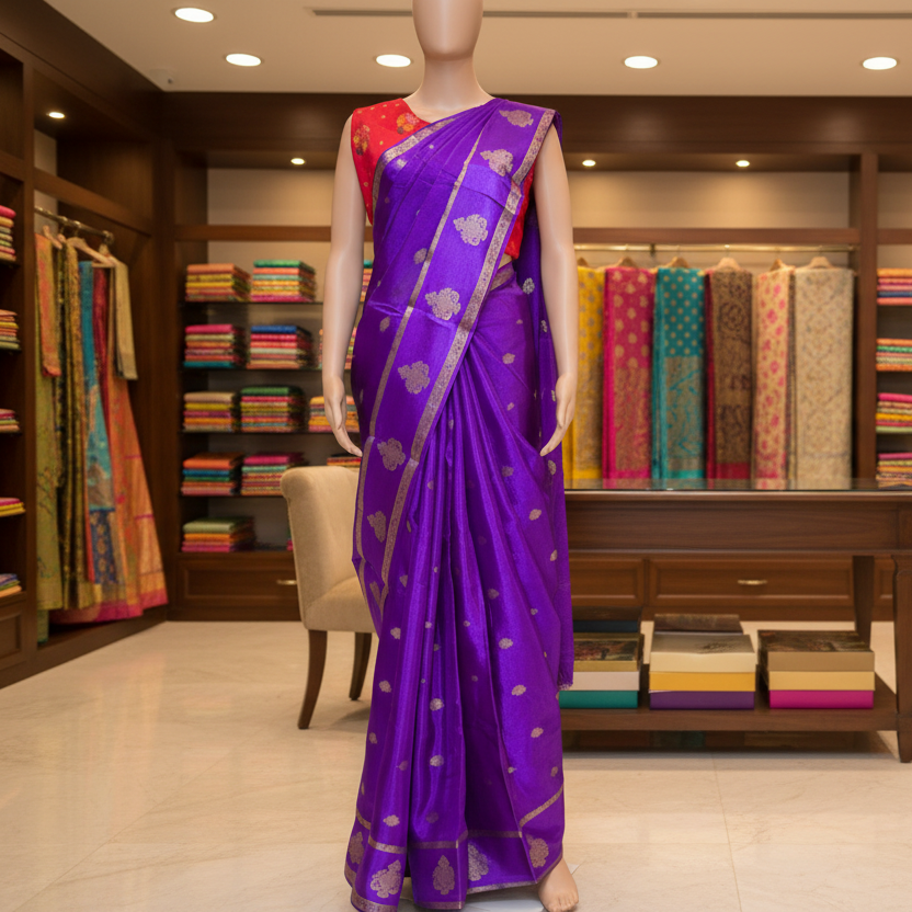 Purple Chinnon butta border saree