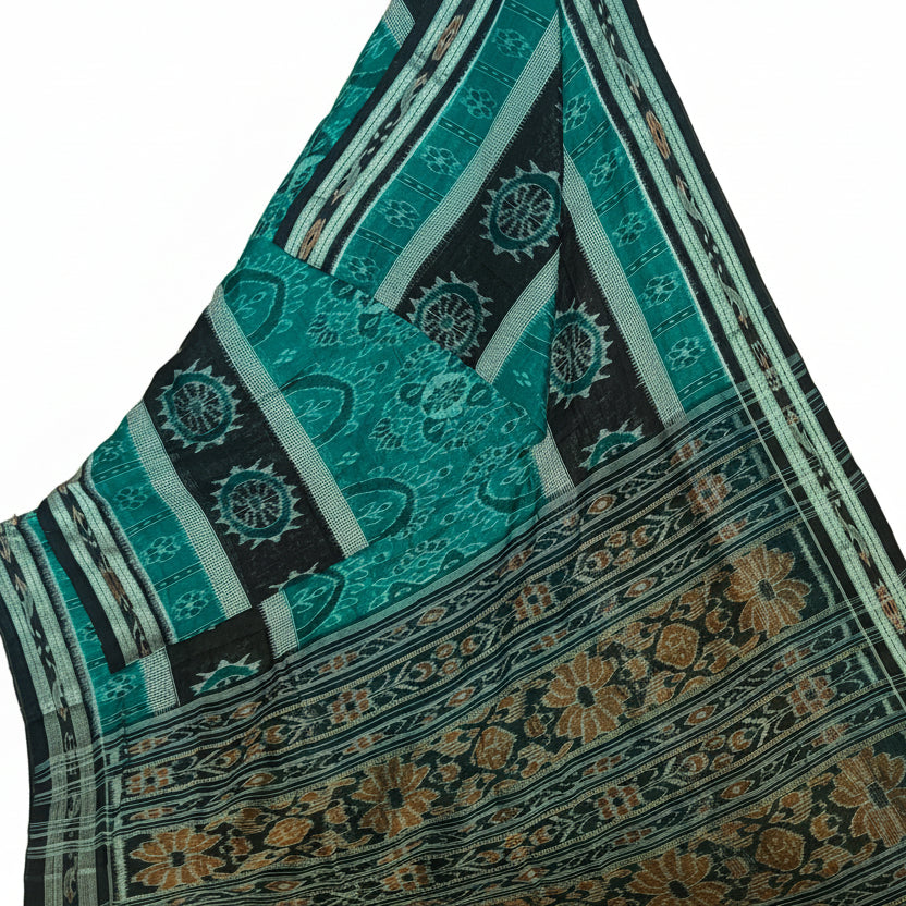 Rama green triple layer sabalpuri pure handloom saree