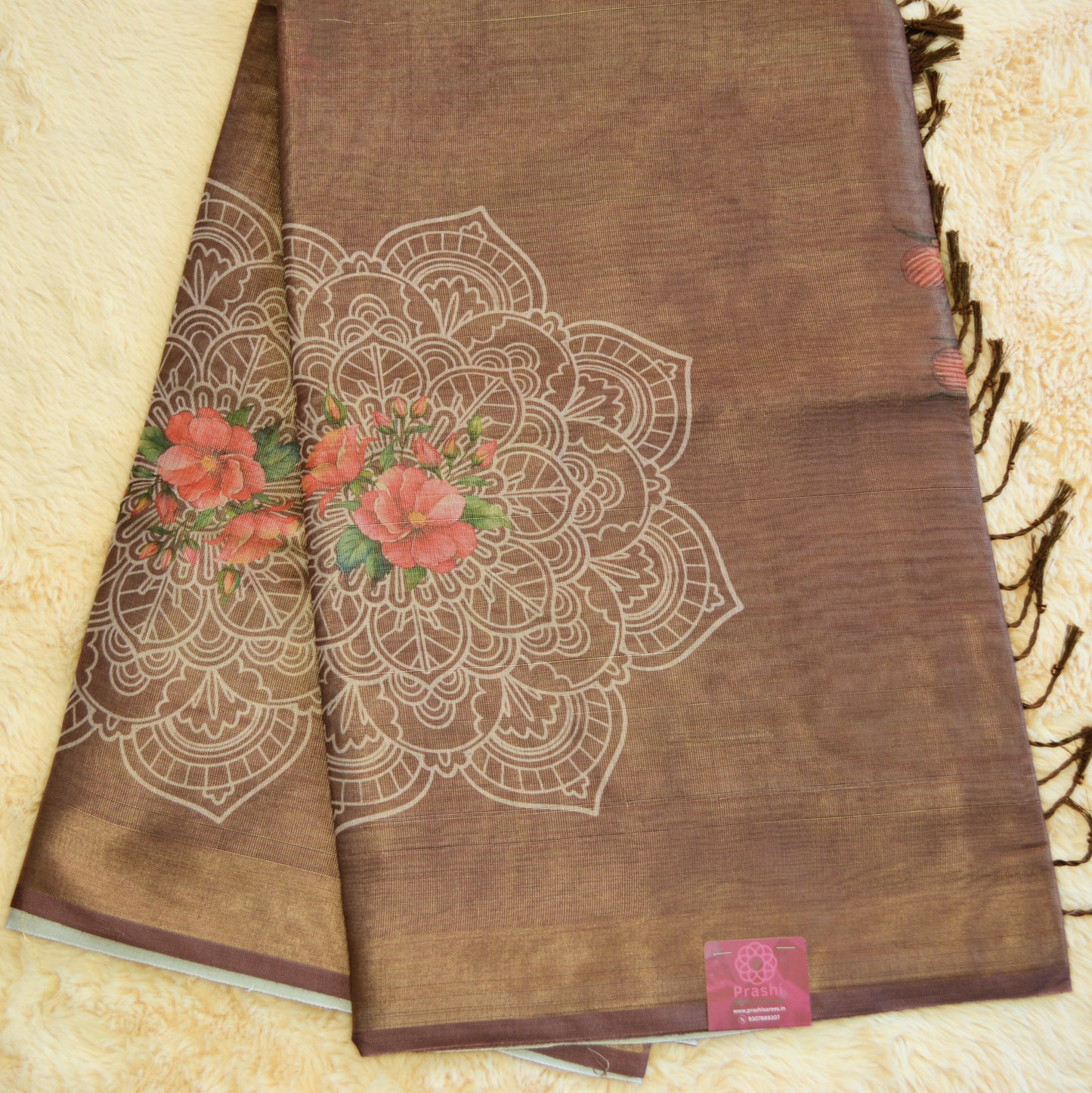 Brown soft tissue  saree