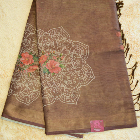 Brown soft tissue  saree