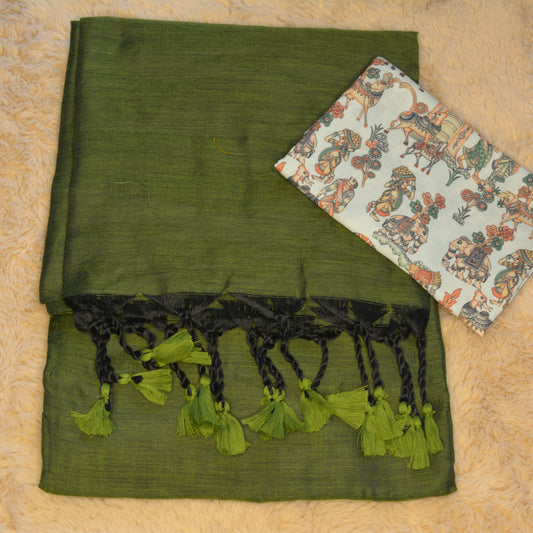 green khadi cotton saree-kalamkari blouse