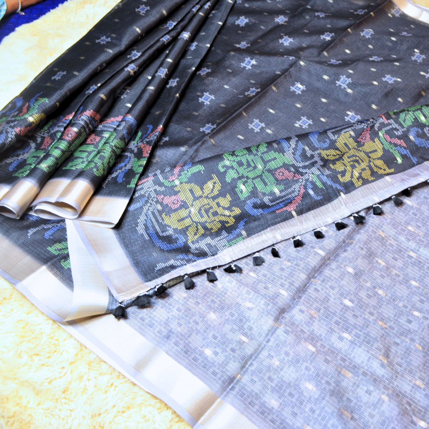 Black kota digital print saree