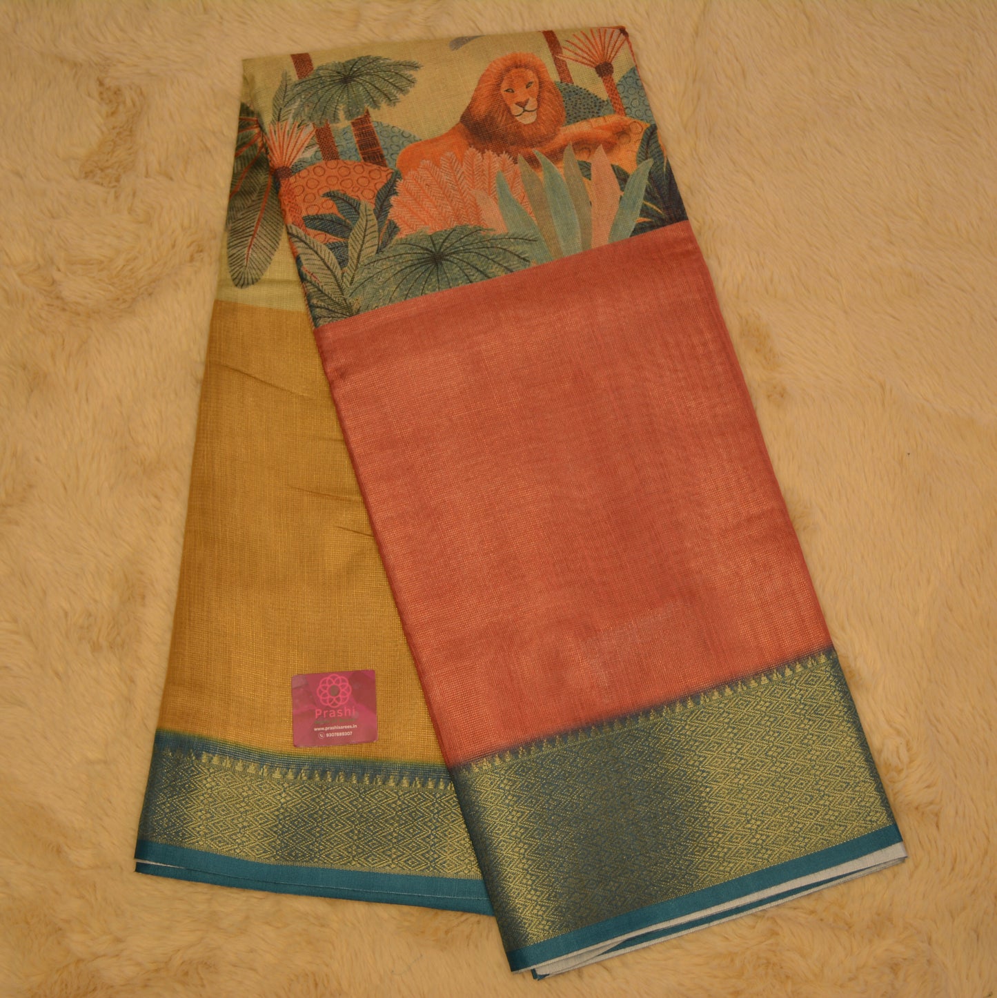 Multi colour blue cotton blend kalamkari border
