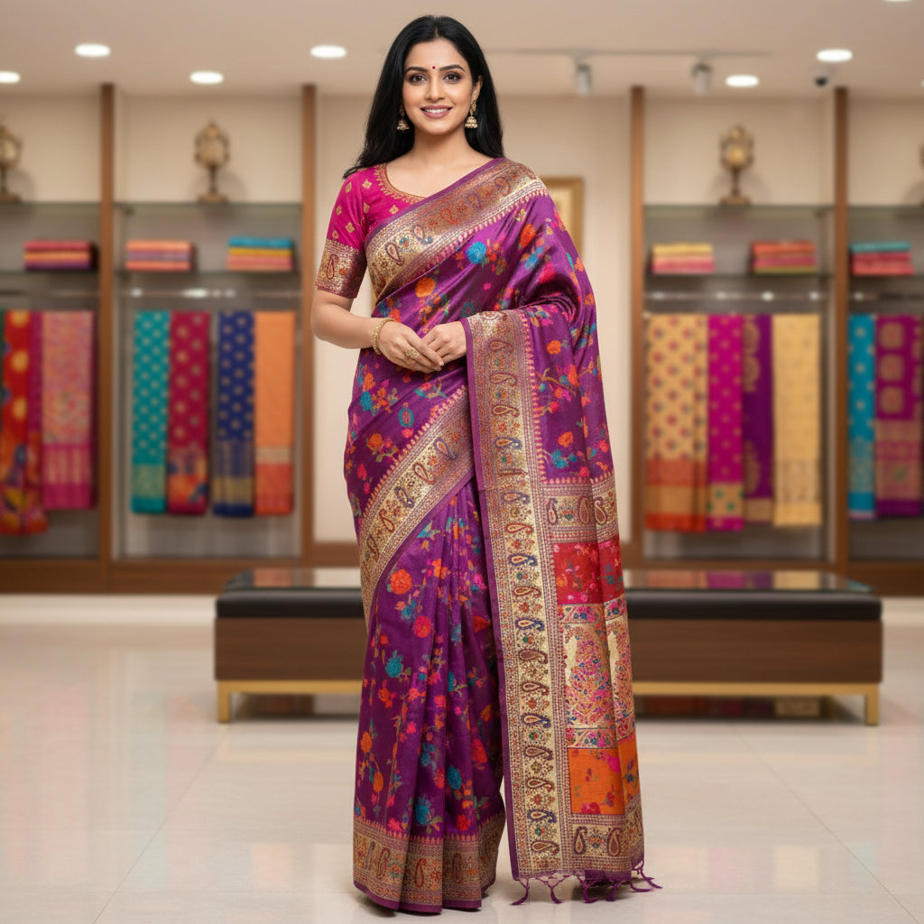Purple pashmina saree