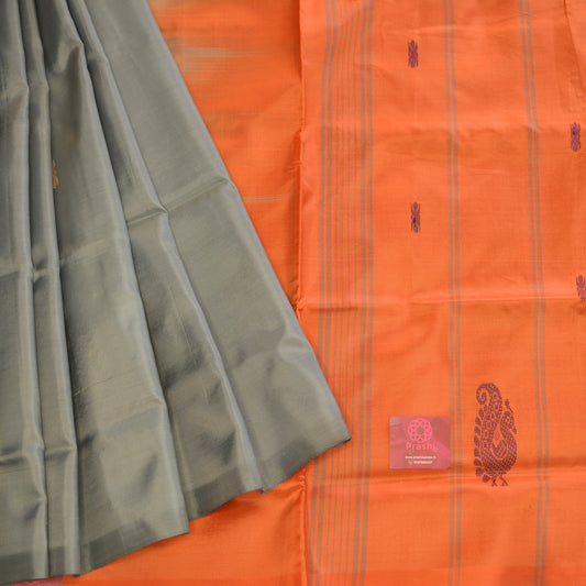 Grey with orange vegan silk saree